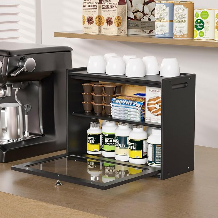 Бротокса Bambus: Бротокса для зберігання хліба з вентиляцією, 2 полиці та велике оглядове вікно, дерев'яний контейнер для хліба, безпечний для харчових продуктів, легкий у догляді, чорний (HX-10336)