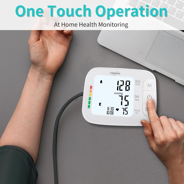 Тонометр EUROPAPA на плече для дому, вимірювання пульсу та артеріального тиску, велика манжета (22-42 см), 2 * 60 пам'ять, для 2 користувачів