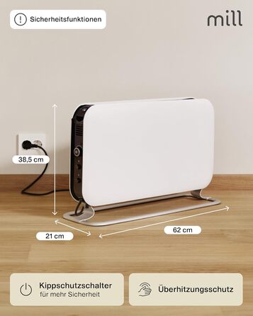 Електричний конвекторний обігрівач Mill MEC 2000W - 24-28 м², білий, з термостатом