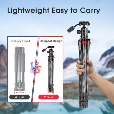Штатив Manbily 63' з вуглецевого волокна з кульковою головкою 360° - монопод для подорожей, знімний хват, швидка пластина - штатив для DSLR Canon Nikon Sony YF-0 з хватом
