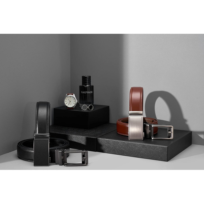 Чоловічий шкіряний ремінь з пряжкою-рапелем, великий та тонкий, регульований (110см/28'-36' та 165см/52'-60' розмір), 2 шт.