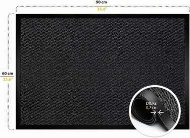 Килимок для вхідних дверей furni24 вологостійкий та антиковзкий, 60x90 см, антрацит-чорний — універсальний грязезахисний килим для дому та вулиці