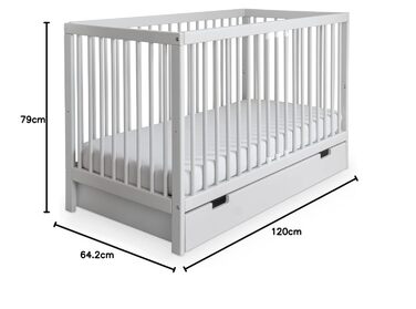 Ehrenkind® Baby Bed PUR including drawer 140x70 made of beechwood | Light Grey | Cot 9-fold height adjustable with removable bars | Baby Bed 140x70cm Pur + Drawer Light Grey