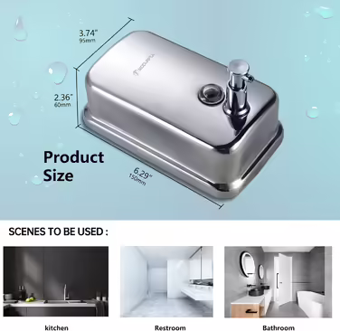 Modern Hand Soap Dispenser, Wall-Mounted Soap Dispenser Stainless Steel for Bathroom, 500 ml Manual Soap Dispenser, Liquid Soap Pump for Kitchen Polished