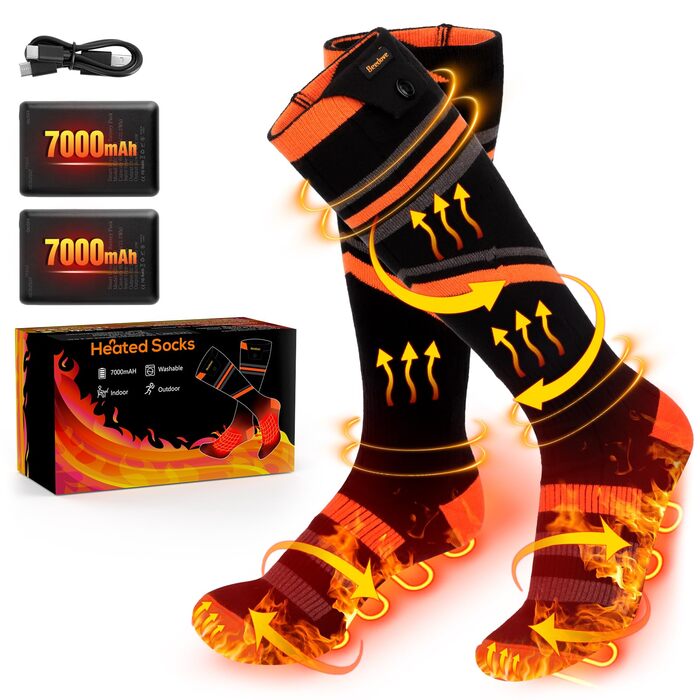 Гріючі шкарпетки для жінок та чоловіків, 7000mAh, 4 режими нагріву, для зимових видів спорту (лижі, піші прогулянки, велоспорт), розмір 36-43