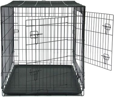 Клітка для собак складана з 2 дверцятами, переноска для собак в авто з піддоном (XL) 107 x 68 x 75 см