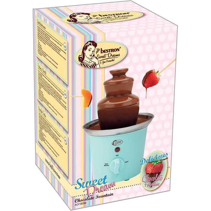 Шоколадний фонтан Bestron з 3 ярусами, 60 Вт, м'ятний колір, з функцією підігріву