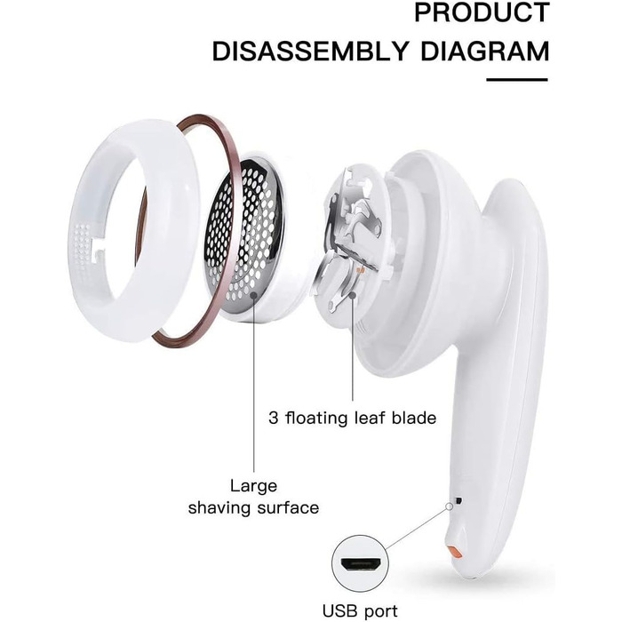 Електричний видальник для одягу Fusselschneider з кабелем, подвійним захистом, безпечним замиканням та щіткою для чищення різних тканин (Рожевий)