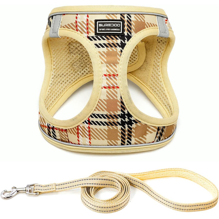 Шлейка для собак Suredoo для маленьких собак з повідком, анти-тягуча, світловідбиваюча, дихаюча, нагрудна шлейка, шлейка для цуценят (M, обхват грудей: 34-39 см) (Бежевий, XXS (обхват грудей: 22-24 см, вага: 1-1.5 кг))