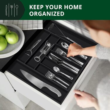 Органайзер для столових приборів ROYAL CRAFT WOOD з бамбука (9 секцій, чорний) - Роздільник для ящиків, тримач для кухонного приладдя