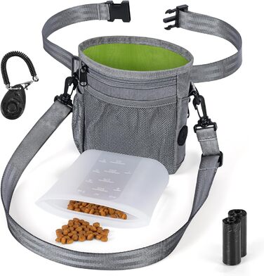 Набір для собак: сумка для ласощів, клікер, диспенсер для відходів, сумка на пояс (сіро-зелений внутрішній кишеньковий відсік)
