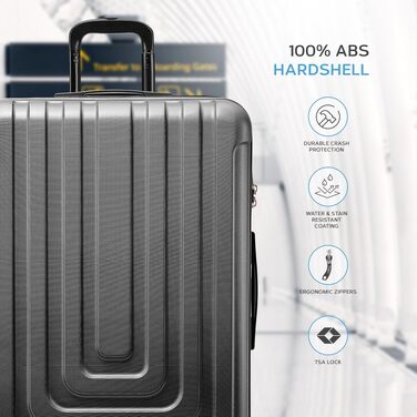 Набір валіз Flight Knight Premium (3 шт): S 55см, M 67см, L 76.5см, ABS-пластик, TSA-замок, USB-порт, 8 коліс, антрацит/чорний