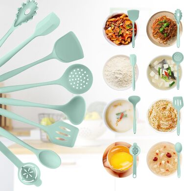 Набір кухонних аксесуарів TAVADA (51 шт.), силіконовий набір кухонного начиння, антипригарне кухонне приладдя, стійке до високих температур, зелений, придатний для миття в посудомийній машині