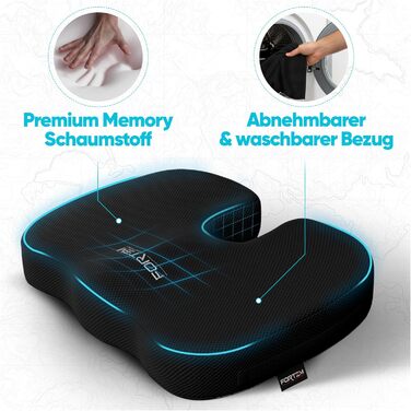 Крісло-подушка FORTEM: м'який, зручний наповнювач Memory Foam, протиковзке покриття, для офісу, ігрового крісла, авто, комп'ютерного крісла, чорний, сітчаста тканина