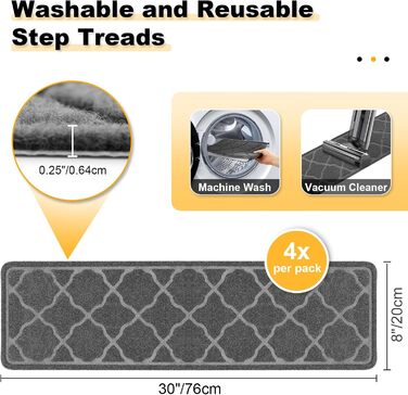 15 килимків на сходи 76x20 см, антиковзаючі, самоклеючі, для дітей, літніх людей та собак. Машинне прання, TPR-гумова підкладка (Сірий, 4 шт.)
