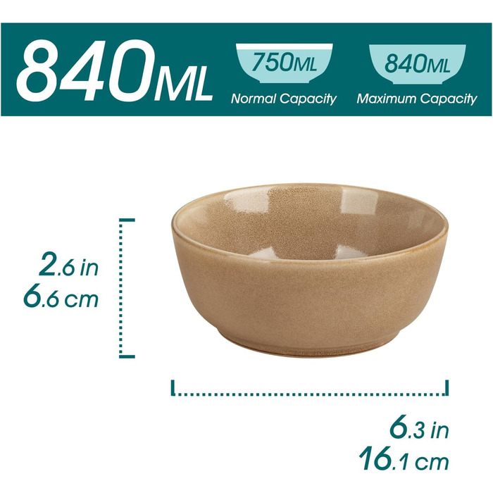 Набір мисок vancasso ANYA для 6 осіб: 6 мисок з кераміки, 16.1 см, стійкі до подряпин, 840 мл, для мікрохвильової печі та посудомийної машини (карамель)