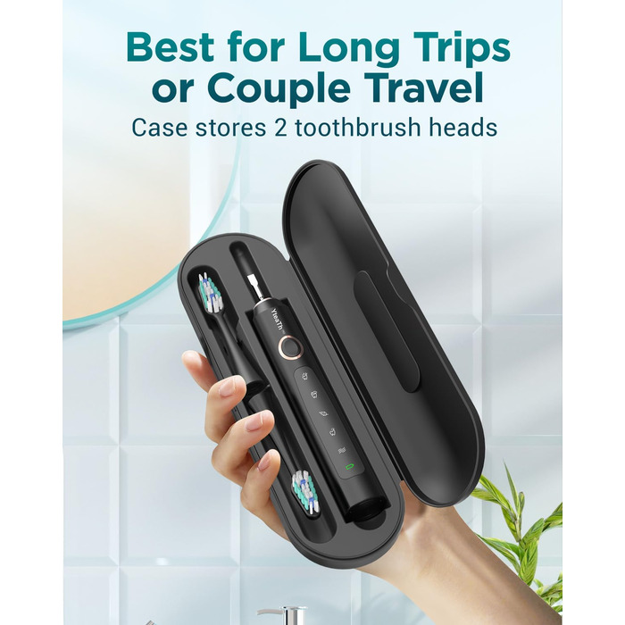Електрична звукова зубна щітка для дорослих з 8 насадками та кейсом для подорожей, 5 режимів, водонепроникна IPX7, до 90 днів роботи від акумулятора, чорна (1 шт)