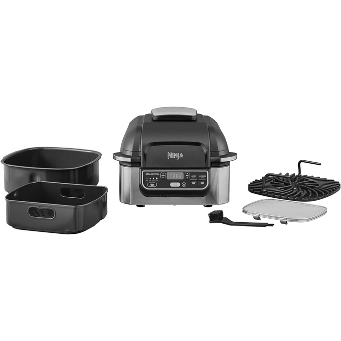 Ninja Foodi Grill & Air Fryer, 5.7L Air Fryer, Air Fryer, Dishwasher-Safe Parts, 5-in-1, Black/Silver AG301EU Grill & Air Fryer 5.7L Black/Silver