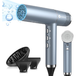 Фен Slopehill з унікальним безщітковим мотором | Інтелектуальна діагностика помилок | Інноваційний мікрофільтр | Oxy Active Technology | LED-дисплей | Суперлегкий 268г, 2000W (Синій)