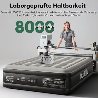 Надувний матрац OlarHike для кемпінгу та дому - 2 особи, 203x152x46 см, чорний, самонадувний