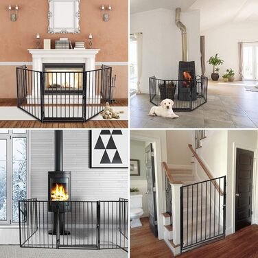 Захисне ґратка для каміну, 310 см, металева перегородка з дверима, захист для печі, дитячий ворота, захист тварин, захист для дітей, білий 310 см (304 см чорний)