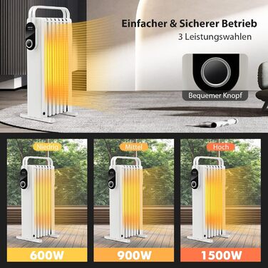 Масляний радіатор COSTWAY 1500W з 7 ребрами, 5-35°C, 3 режими нагріву, мобільний, з захистом від перегріву, білий
