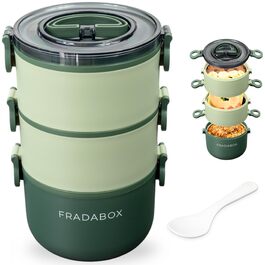 Бенто-бокс 'Elliot' 2400 мл, 3 секції з посудом, преміум нержавіюча сталь, зелений, без BPA, велика ланчбокс для дорослих, для Meal Prep, витримує мікрохвильову піч, не протікає