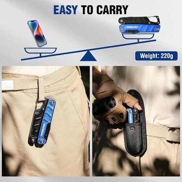 Мультитул WORKPRO 11-в-1: мультиінструмент з нержавіючої сталі з карабіном, плоскогубцями, інструментом для обрізки кабелю, відкривачем пляшок, викрутками. Підходить для активного відпочинку та повсякденного використання. У комплекті – зручна сумка.