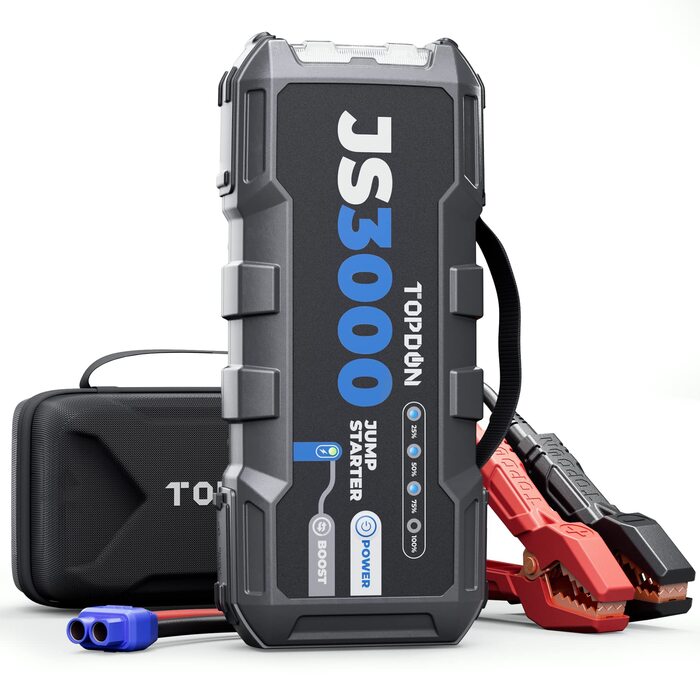 Powerbank TOPDON JS3000 для авто: пусковий пристрій, 12V, 3000A, 24000mAh, для бензинових та дизельних двигунів до 9.0L/7.0L, з EVA-кейсом