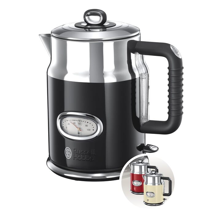 Електричний чайник Russell Hobbs 1.7л, 2400W, Retro, Чорний & полірована нержавіюча сталь