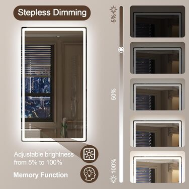 Дзеркало для ванної кімнати зі підсвічуванням STARLEAD 100x70 см з Bluetooth, антизапотівання, регулювання яскравості, 3 кольори світла, пам'ять, IP44, LED, горизонтальне/вертикальне, HD скло, Madrid Silver (M3015)