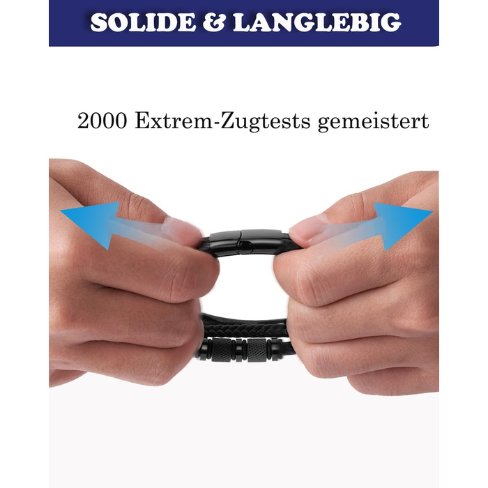 Чоловічий браслет на руці - шкіряний браслет з нержавіючою сталевою магнітною застібкою - плетений шкіряний браслет - браслети для чоловіків як подарунок на день народження, День святого Валентина, Різдво або День батька Чорний 21см