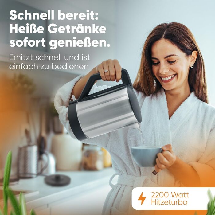 Електричний чайник Clatronic WKS 3692: 1,5 л, нержавіюча сталь, без BPA, з автовимкненням