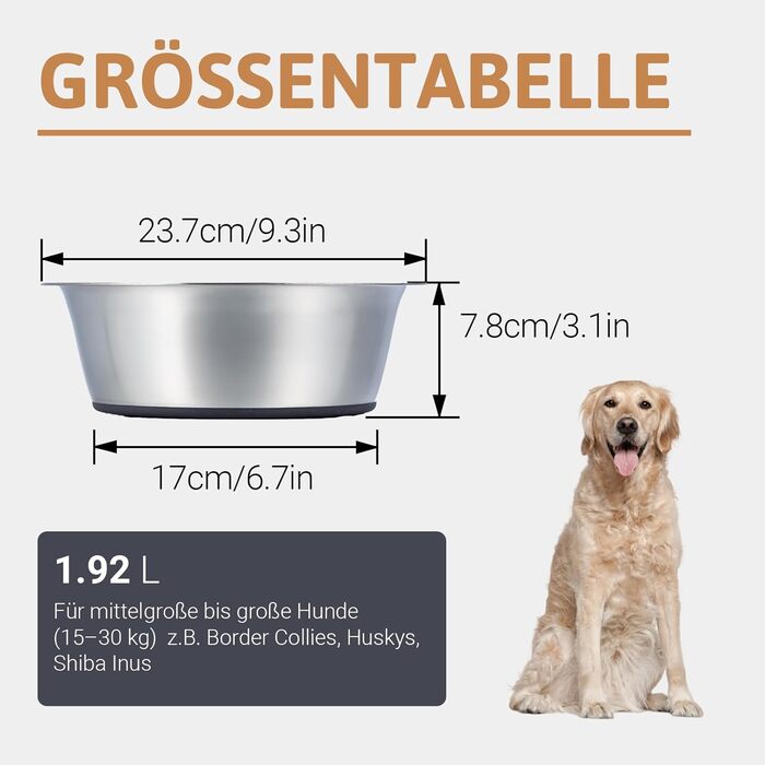 Набір мисок для собак PEGGY11 з нержавіючої сталі, 2 шт., 1,92 л - миски для корму та води для великих собак