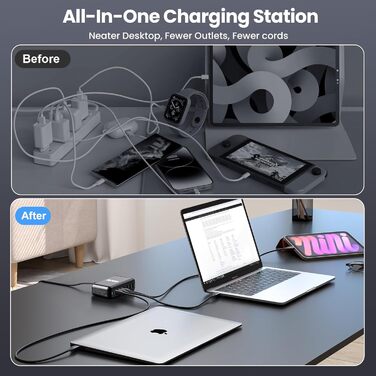 Зарядний пристрій USB-C 600W, 8 портів GaN, швидка зарядка для ноутбука, iPad, iPhone 15 Pro Max, Pixel, Dell, MacBook Pro/Air, Galaxy S25, Steam Deck