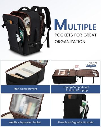 Рюкзак LOVEVOOK для ручної поклажі в літак 45x36x20 см, 30L, для ноутбука 15.6