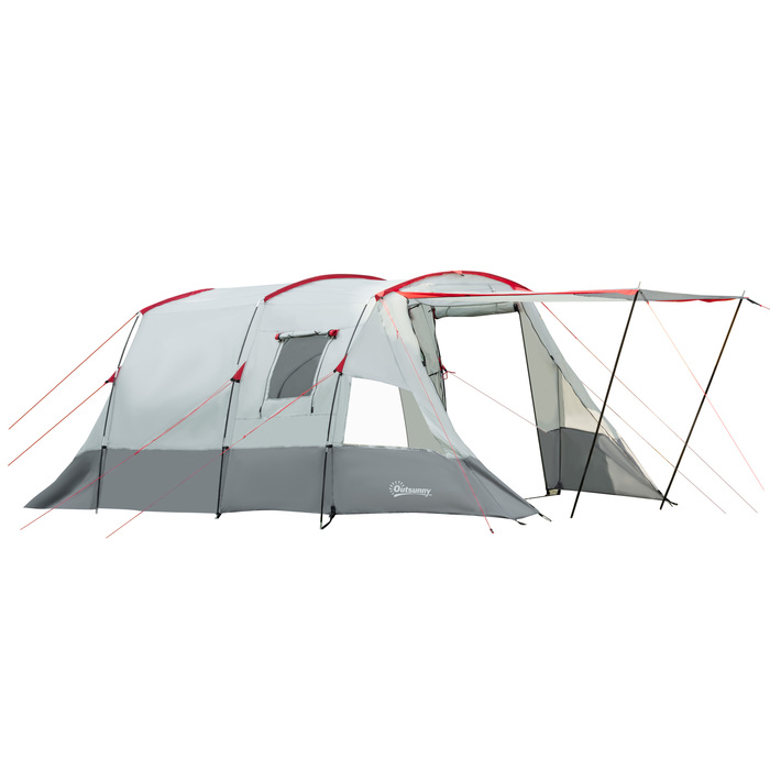 Outsunny Tunnel Tent 8-Person Tent with Sleeping Cabin, Living Room, Carry Bag, 2000mm Water Column, Gray | Aosom