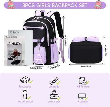 Шкільний рюкзак Tanou для дівчаток-підлітків, великий, стильний, водонепроникний, 9-18 років, з тролейовим ремінцем (фіолетовий)