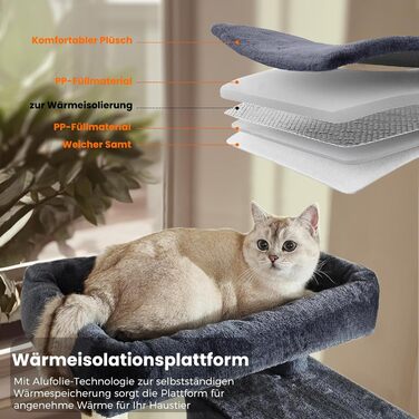 Драбина-кіготь для котів великих порід, кіготь-будинок з сизалю, платформа, м'ячики та щітка, 95 см, темно-сірий