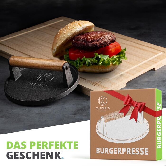 Преміум прес для бургерів Oliver's Kitchen® з чавуну для соковитих котлет та BBQ