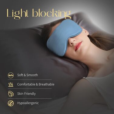 Маска для сну ZIMASILK з 100% чистої шовку морських вишневих дерев, 22 Momme, з наповнювачем з 100% шовку морських вишневих дерев, атласне кріплення, надзвичайно м'яка та зручна, темно-синій (небесно-блакитний)