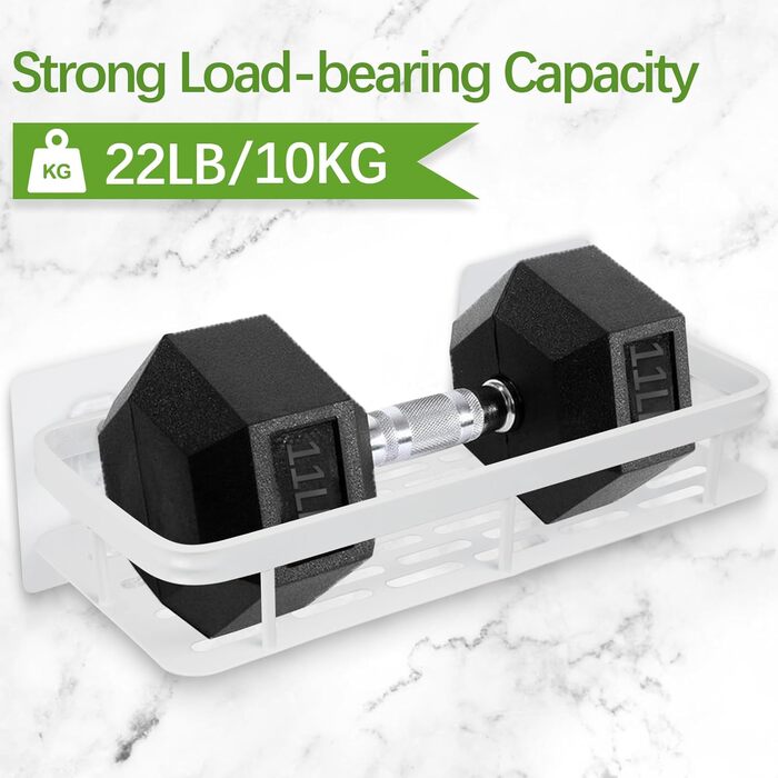 Дзеркальна поличка для душу без свердління, 2 шт. Біла, з нержавіючої сталі, з 4 гачками та 8 клейких поверхонь. Підходить для ванної кімнати та кухні.