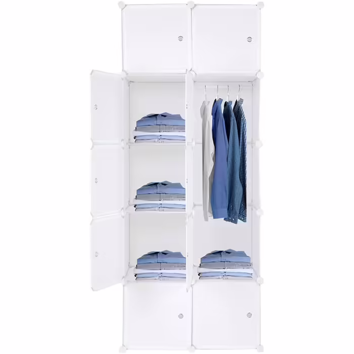 Modular wardrobe system, 10 dice, plastic wardrobe with doors, modular cabinet for space-saving storage, 70 x 45 x 175 cm, White door & Black cabinet. Storage for clothing, shoes, etc. (70 x 45 x 150 cm, White-1)