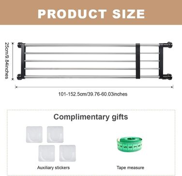 Hershii Extendable Closet Shelf, Expandable Wardrobe Rack, Adjustable Closet Organizer, Pull-Out Closet Divider, Clothes Rod, Closet Metal Storage, for Closet, Kitchen, Bathroom, Black (101-152.5cm/39.76-60.04inches)