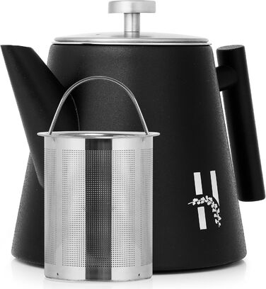 Скляний чайник Hanamura з фільтром, двостінний, чорний, 1000 мл