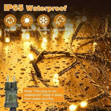 Льо́хка гірлянда BTfarm 20M з 200 LED, зовнішнє живлення, пульт дистанційного керування, таймер, для дому та саду, 8 режимів, IP65, тепле біле світло, чорний кабель 30м