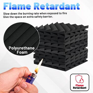 Акустичні пірамідні панелі Focusound для шумоізоляції стін, звукопоглинаючий спінений поролон високої щільності, 30.5 x 30.5 x 2.5 см, сірі, 48 шт.