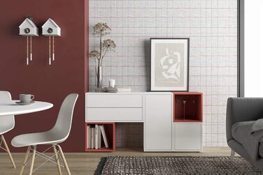 Настінна полиця Iconico Home QBE з 4 відсіками, 75x35x75 см, біла, одне відділення 37,5x35x37,5 см, корол червоний, для передпокою, вітальні, спальні, дитячої та робочої кімнати