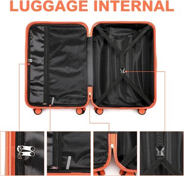 Чемодан British Traveller для ручної поклажі, середній, 64*43*26.5 см, з TSA-замком, ABS+PC, помаранчевий