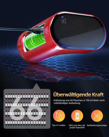 Електричний декантер для вина 5-в-1 з регулюванням дозування та цифровим виливом, автоматичний розливач вина, подарунок на День народження/День Святого Валентина (червоне)